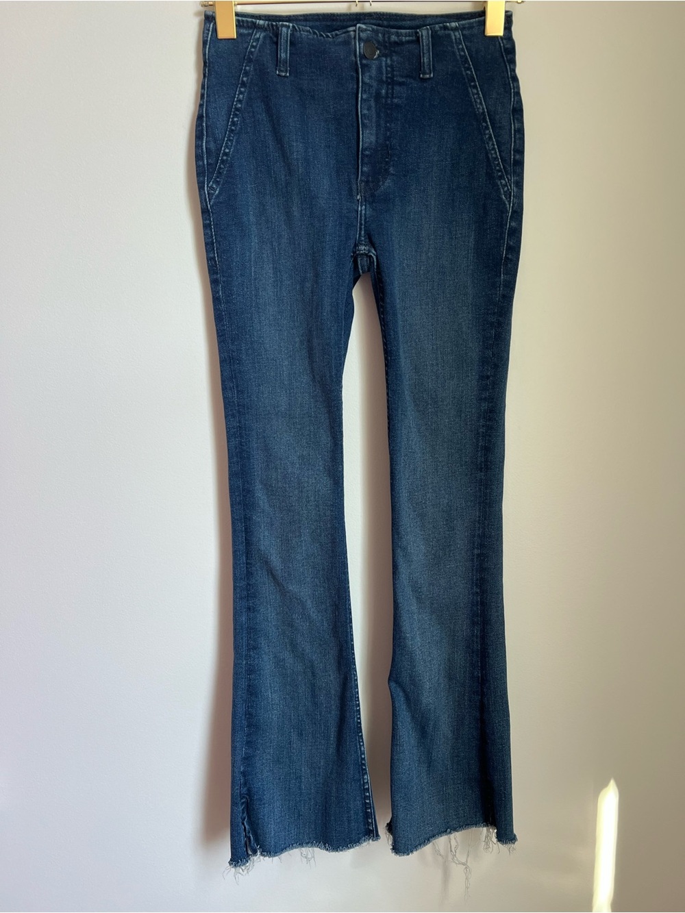 We The Free | Dark Blue Wash Denim Flare Raw Hem Casual Cotton Jeans Size 25